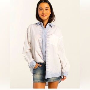 BDG Urban Outfitters Sadie Bleached Striped Blue & White Women's Button Down XS